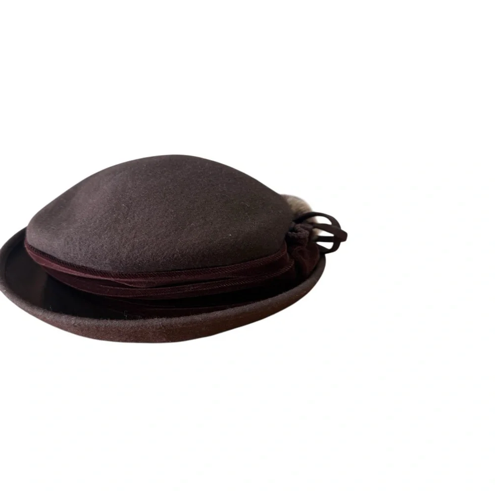 Galliano Sorbatti 100% Wool Hat Women's One Size Faux Fur Italy Brown - Picture 5 of 9